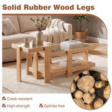 Nesting Coffee Table Set of 2 with Tempered Glass Top & Solid Rubber Wood Frame - product view 5