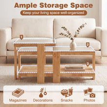 Nesting Coffee Table Set of 2 with Tempered Glass Top & Solid Rubber Wood Frame - product view 6