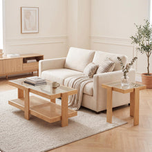 Nesting Coffee Table Set of 2 with Tempered Glass Top & Solid Rubber Wood Frame - product view 7