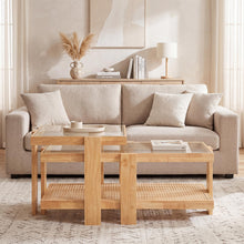 Nesting Coffee Table Set of 2 with Tempered Glass Top & Solid Rubber Wood Frame - product view 8