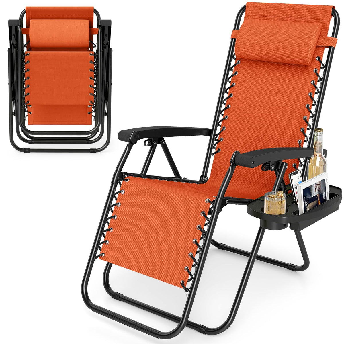 Zero Gravity Chair with Adjustable Backrest & Pillow, Cup Holder Tray - product view 1