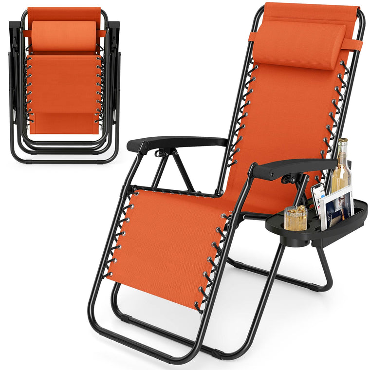 Zero Gravity Chair with Adjustable Backrest & Pillow, Cup Holder Tray - product view 1