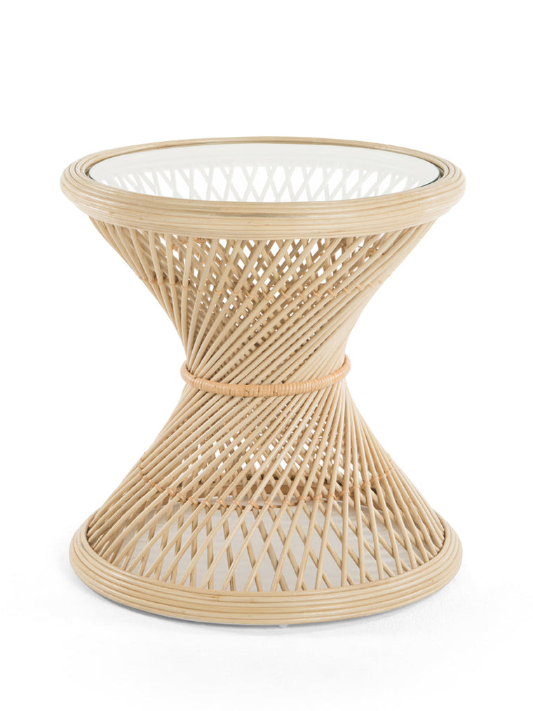 Peacock Rattan Side Table with Glass Top - product view 1
