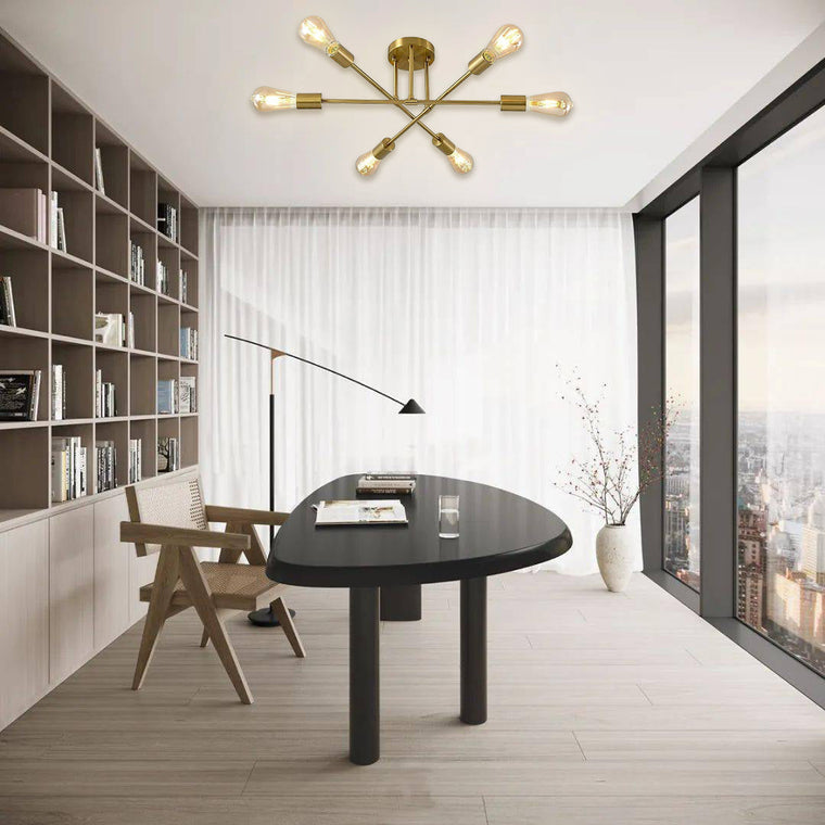 Minimalist Geometric Industrial Sputnik Chandelier 6 Bulbs Ceiling Lights - product view 1
