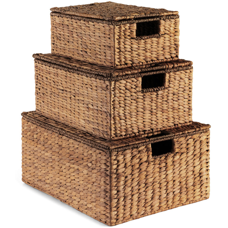 Set of 3 X-Large, Large, & Medium Woven Storage Baskets W/Lids & Handles - product view 1