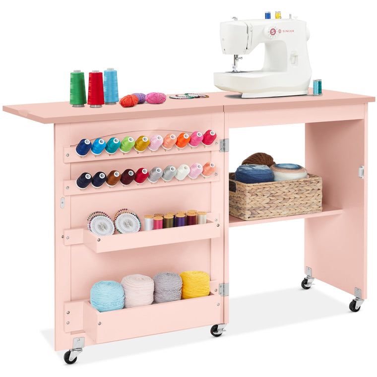 Folding Sewing Table Multipurpose Craft Station & Side Table w/ Wheels - product view 1