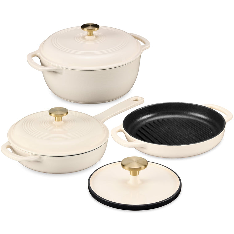 6-Piece Cast Iron Cookware Set, Dutch Oven, Skillet W/Lid, Grill Pan, Press - product view 1