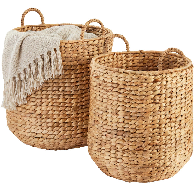2-Piece Round Nesting Baskets W/Handles, Hyacinth Plant Holder & Storage Bin - product view 1