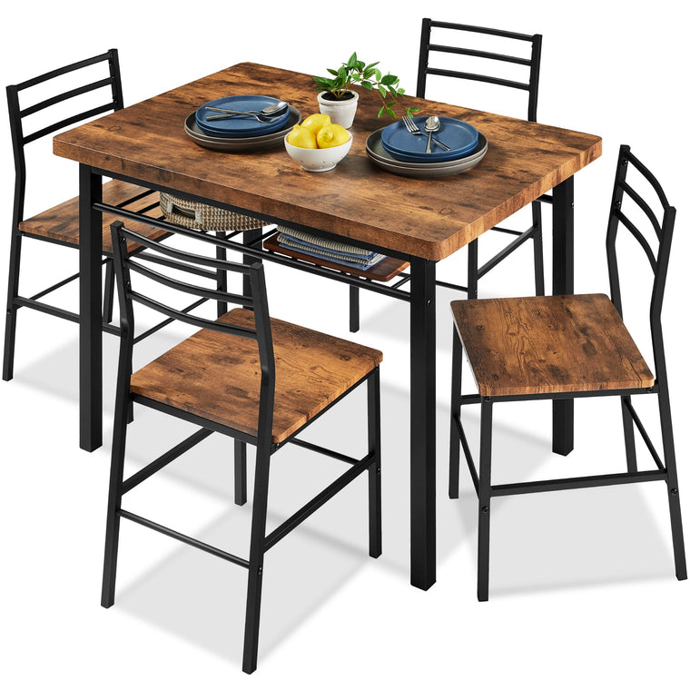 5-Piece Modern Dining Set, Kitchen Table W/ 4 Matching Chairs & Storage Rack - product view 1