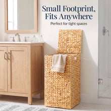 Small Laundry Hamper W/ Lid, Handwoven Laundry Basket, W/ Liner & Handles - product view 3