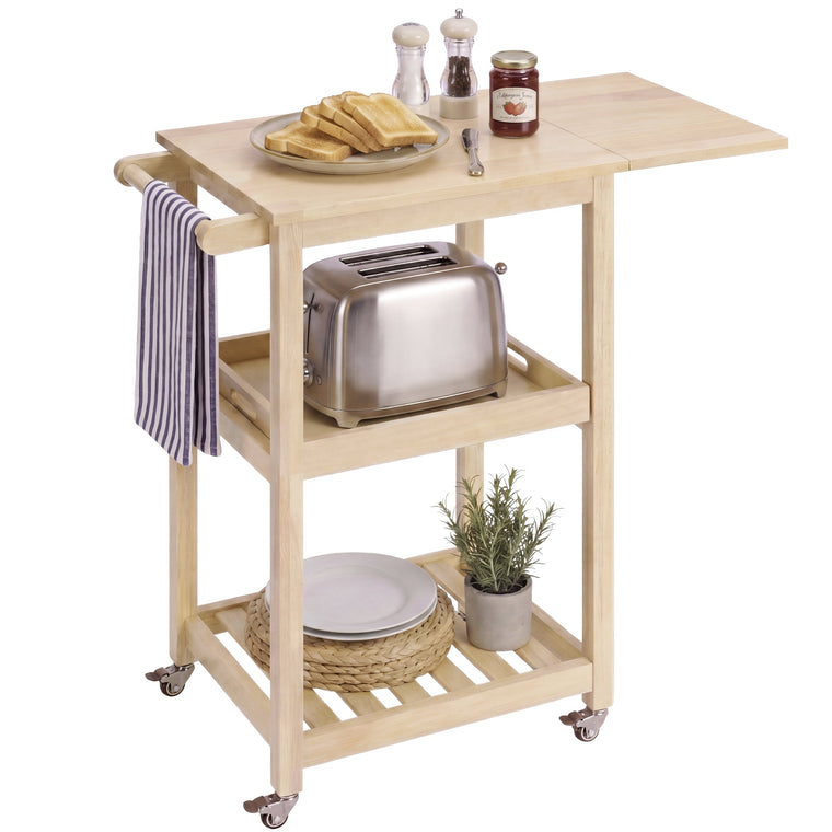 Rolling Kitchen Island Cart W/Shelves, Drop Leaf Extension, Locking Wheels - product view 1
