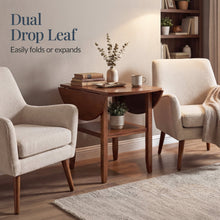 42" Round Drop Leaf Dining Table For 4, Solid Wood Table W/ Storage Shelf - product view 4