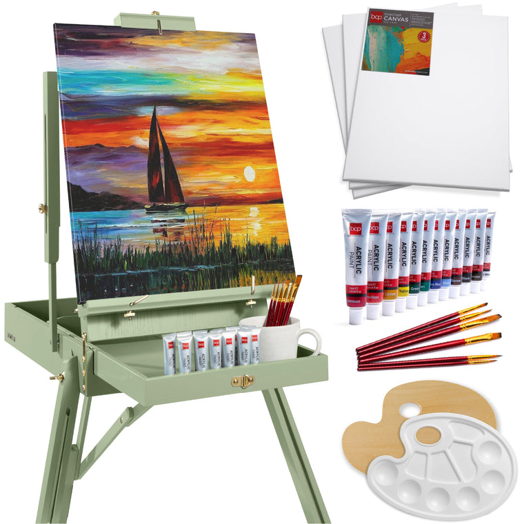 Art Easel for Painting, Portable Adjustable Tripod with 32-Piece Art Set - product view 1