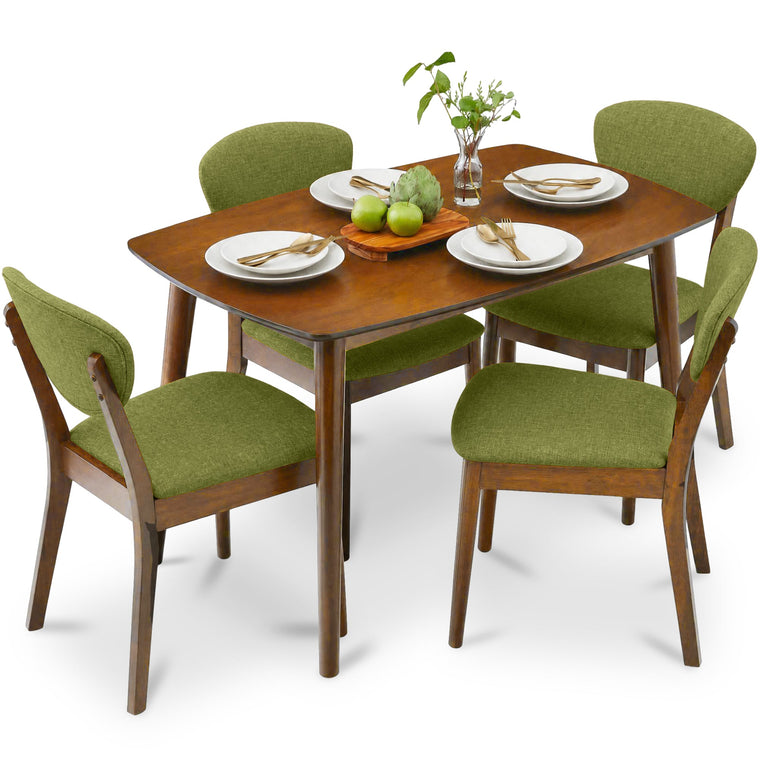 5-Piece Wooden Mid-Century Modern Dining Set w/ 4 Chairs, Padded Seat & Back - product view 1