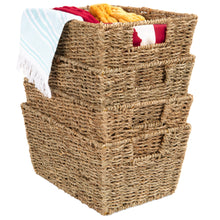 Set of 4 Seagrass Storage Tote Baskets, Laundry Organizer w/ Insert Handles - product view 1
