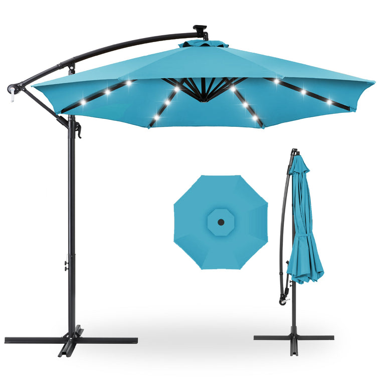 Solar LED Offset Hanging Patio Umbrella w/ Crank Tilt Adjustment - 10ft - product view 1