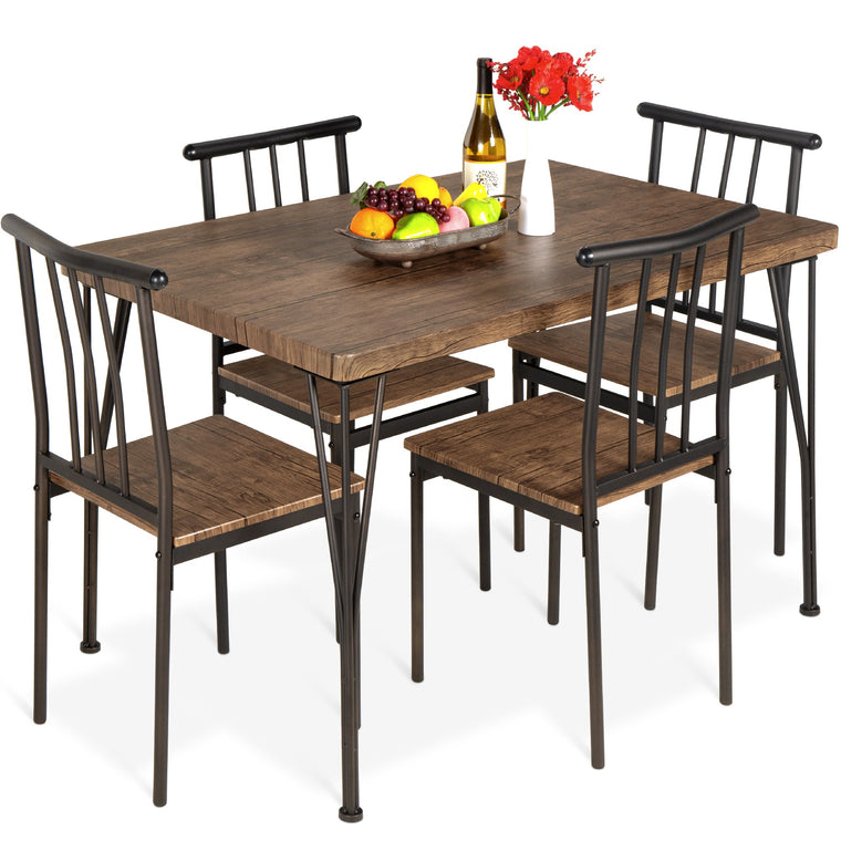 5-Piece Modern Metal and Wood Dining Table Furniture Set w/ 4 Chairs - product view 1