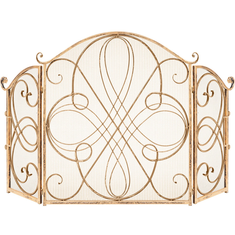 3-Panel Wrought Iron Metal Fireplace Screen Cover w/ Scroll Design - 55x33in - product view 1