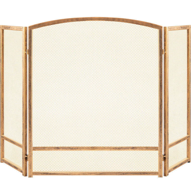 3-Panel Simple Steel Mesh Fireplace Screen w/ Worn Finish - 47.5x27.25in - product view 1