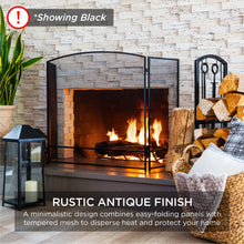 3-Panel Simple Steel Mesh Fireplace Screen w/ Worn Finish - 47.5x27.25in - product view 2