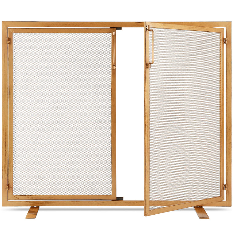 2-Door Wrought Iron Fireplace Screen w/ Magnetic Doors - 38.5x41in - product view 1
