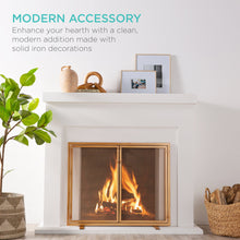 2-Door Wrought Iron Fireplace Screen w/ Magnetic Doors - 38.5x41in - product view 3