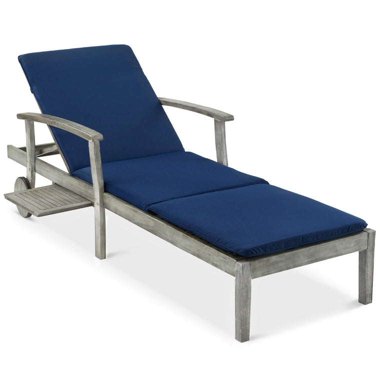 Adjustable Acacia Wood Chaise Lounge Chair w/ Side Table, Wheels - 79x26in - product view 1