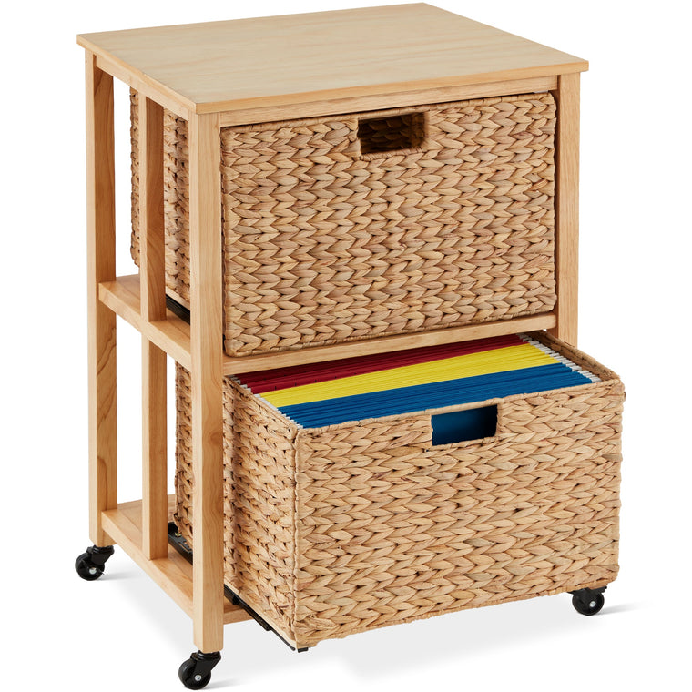 Vertical Rolling File Cabinet w/ Rubberwood Frame, Locking Caster Wheels - product view 1