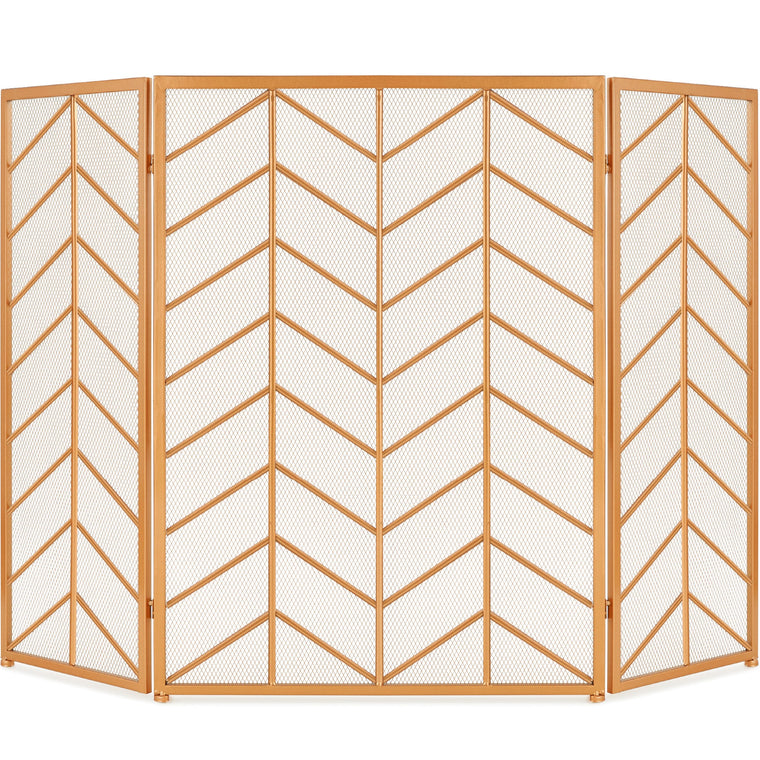 3-Panel Iron Chevron Fireplace Screen w/ Handles - 52x31in - product view 1