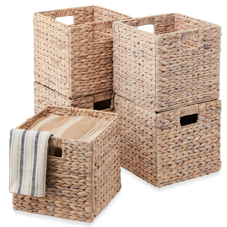 Set of 5 Collapsible Hyacinth Storage Baskets w/ Inserts - 12x12in - product view 1