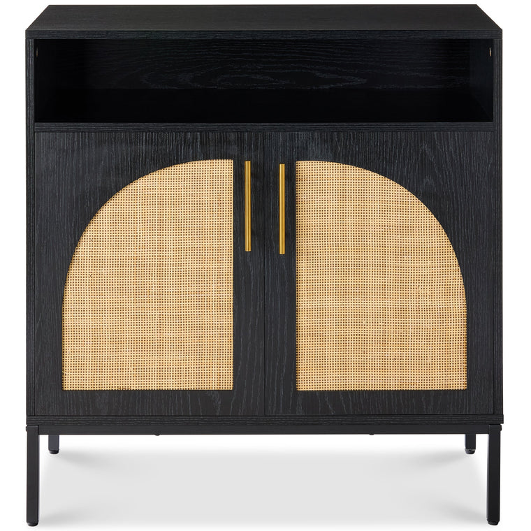2-Door Rattan Cabinet, Buffet, w/ Cord Cutout & Storage Shelf, Natural - product view 1
