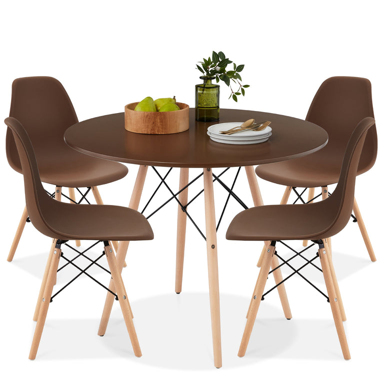 5-Piece Mid-Century Modern Dining Set w/ 4 Chairs, Wooden Legs, Metal Frame - product view 1