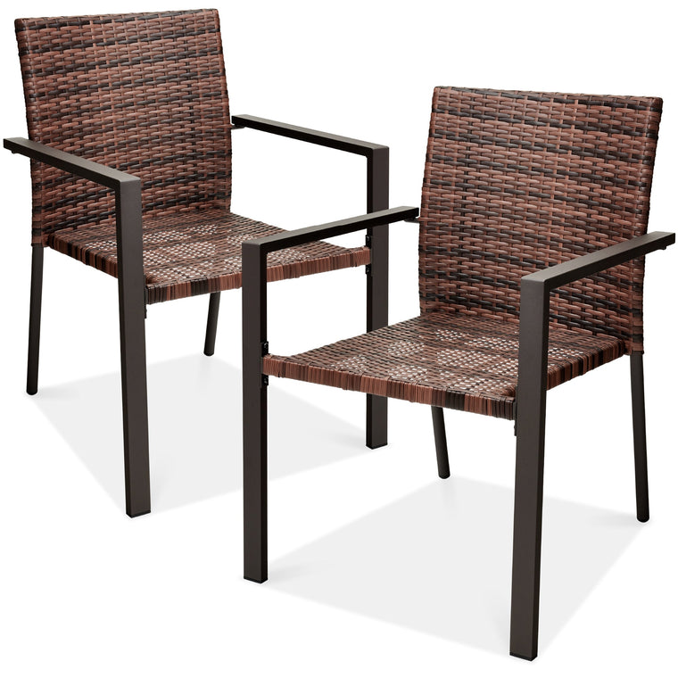 Set of 2 Stackable Wicker Chairs w/ Armrests, Steel Accent Furniture - product view 1