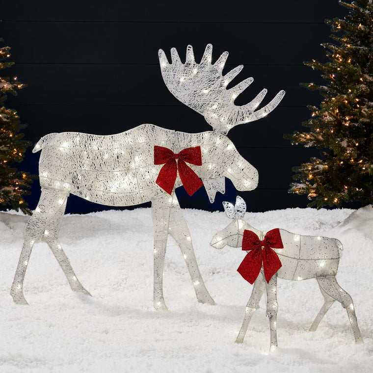 2-Piece Lighted 2D Christmas Moose Set Outdoor Decor w/ 125 LED Lights - 4ft - product view 1