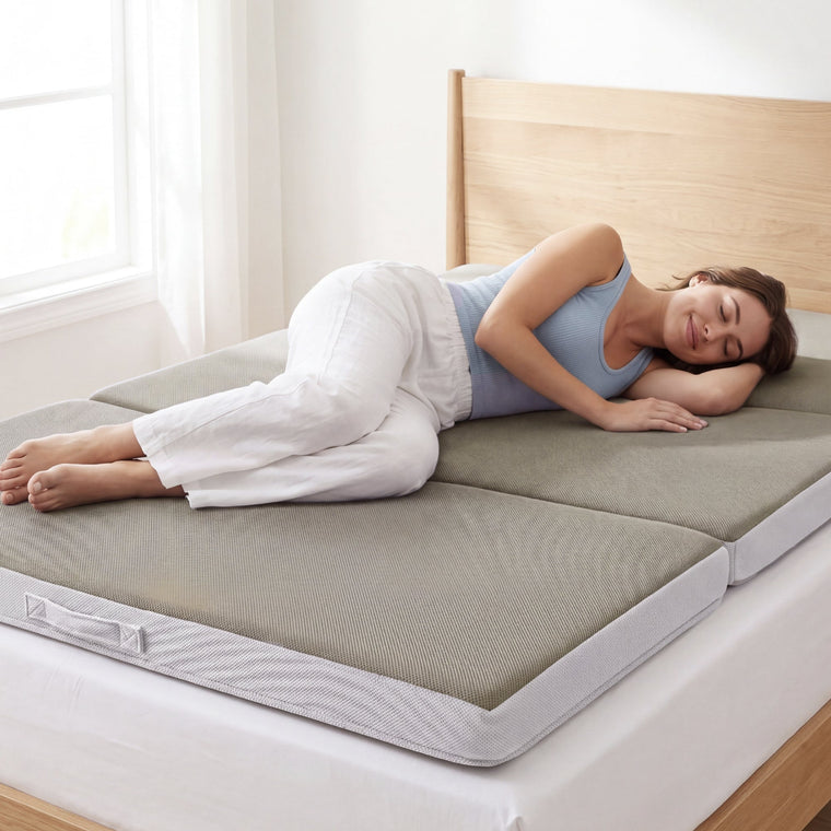 4in Portable Mattress Topper, Tri-Fold Mattress Pad - Taupe - product view 1