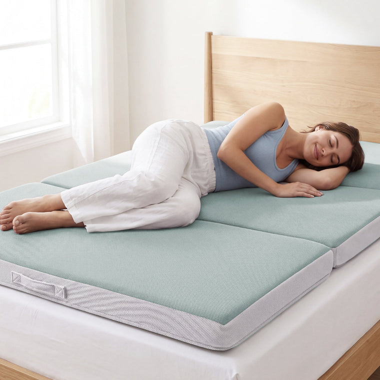4in Portable Mattress Topper, Tri-Fold Mattress Pad - Seafoam - product view 1
