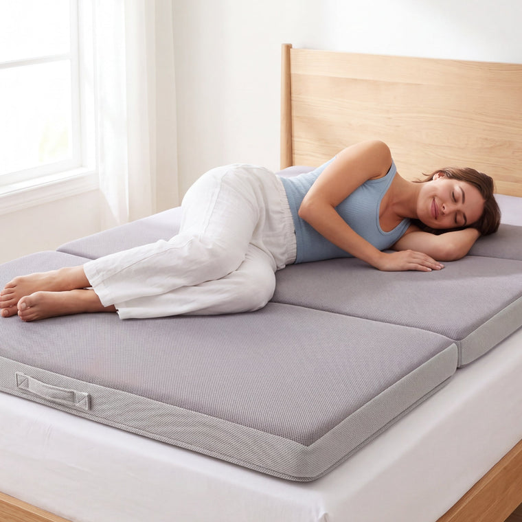 4in Portable Mattress Topper, Tri-Fold Mattress Pad - Gray - product view 1