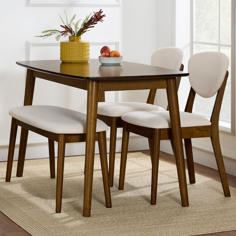 4-Piece Mid-Century Modern Upholstered Wooden Dining Set w/ 2 Chairs, Bench - product view 1