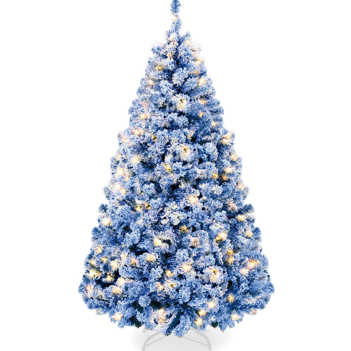 Pre-Lit Blue Flocked Artificial Pine Christmas Tree w/ White Lights - product view 1