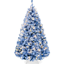 Pre-Lit Blue Flocked Artificial Pine Christmas Tree w/ White Lights - product view 1