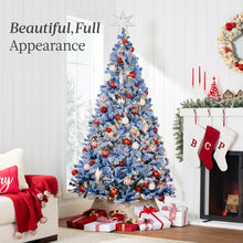 Pre-Lit Blue Flocked Artificial Pine Christmas Tree w/ White Lights - product view 3