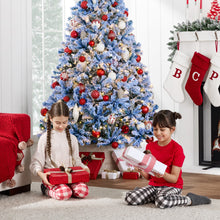 Pre-Lit Blue Flocked Artificial Pine Christmas Tree w/ White Lights - product view 5