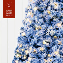 Pre-Lit Blue Flocked Artificial Pine Christmas Tree w/ White Lights - product view 7