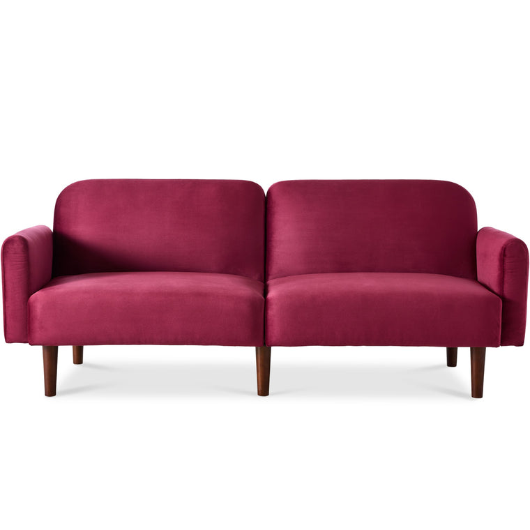 Curved Convertible Futon, Velvet Fabric Split-Back Sleeper Bed - product view 1