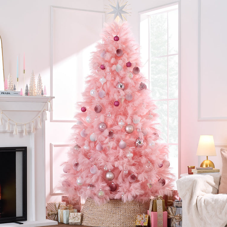 Premium Artificial Pink Pampas Christmas Tree w/ Foldable Metal Base - product view 1