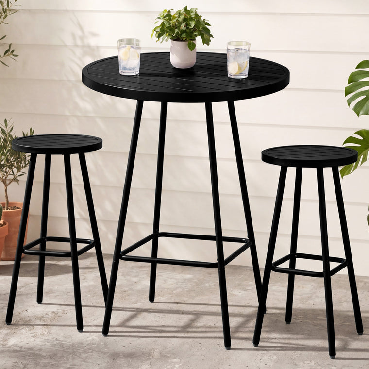 3-Piece Patio Bar Height Bistro Set w/ Backless Stools, Slatted Design - product view 1