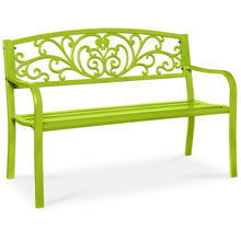 Steel Bench for Outdoor, Patio, Garden w/ Floral Design - 50in