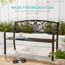 Steel Bench for Outdoor, Patio, Garden w/ Floral Design - 50in - product view 7