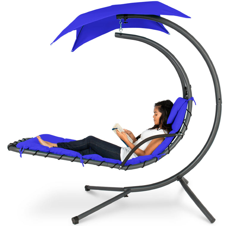 Hanging Curved Chaise Lounge Chair w/ Built-In Pillow, Removable Canopy - product view 1