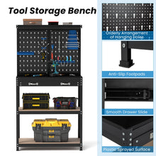 Workbench with Pegboard, 32" x 16" Multi-use Workbench with 2 Tires of Shelves, Topping Space - product view 8
